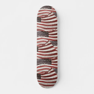 Skate Bandeira Americana Pintada em Textura de Madeira R