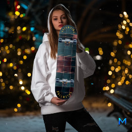 Skate Baralho Sofisticado de Tartã Burgundy e Azul-Ciano