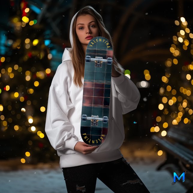 Skate Baralho Sofisticado de Tartã Burgundy e Azul-Ciano (Criador carregado)