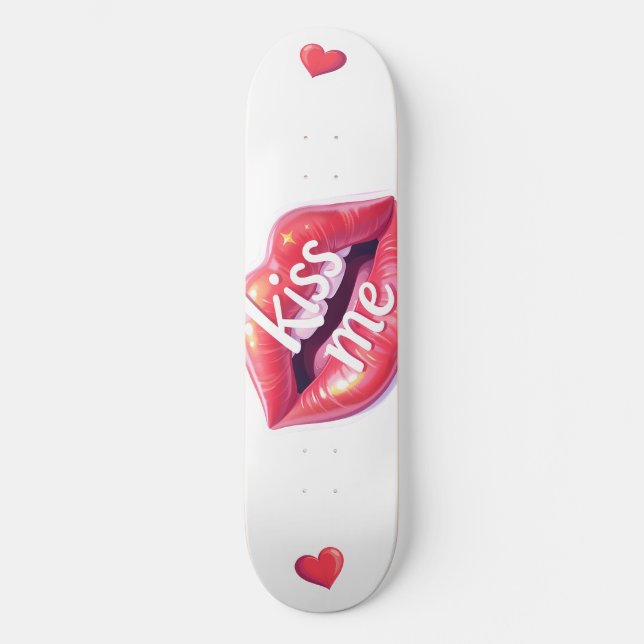 Skate Beije Me Ilustração Artística de Lábios Vermelhos  (Frente)