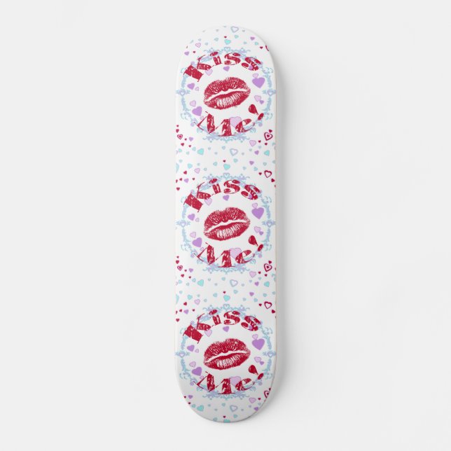 Skate Beije-Me! Lábios Vermelhos com Corações (Frente)