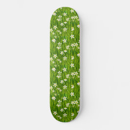 Skate Belas Flores Brancas e Folhas Verdes