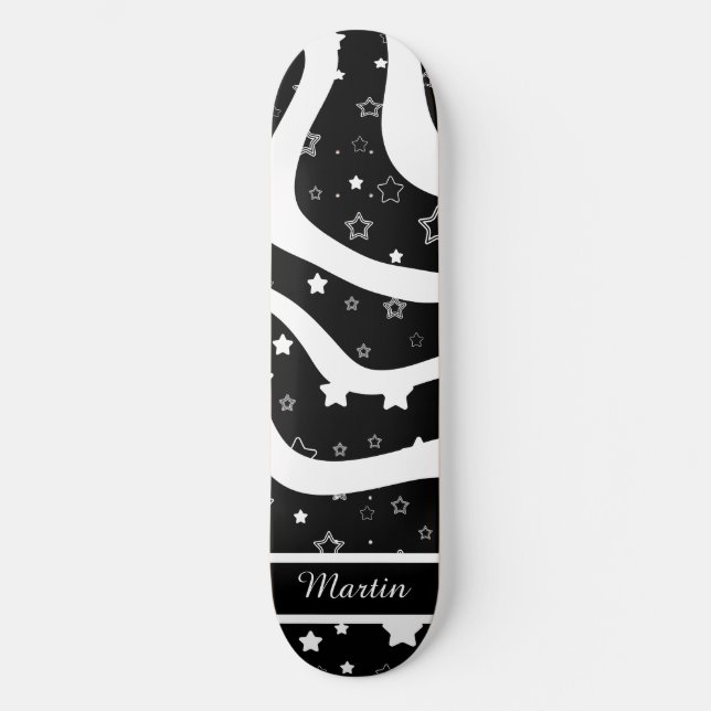 Skate Black &white stars on lines custom name (Frente)