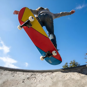 Skate Bloco de Cores Vermelho e Azul Bauhaus Moderno Mon