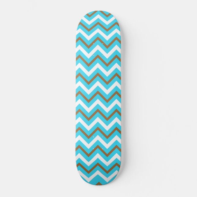 Skate Blue Brown White Zig Linhas Zag Geométricas Ondas  (Frente)