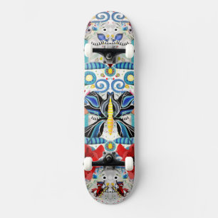 Skate Blue Butterflies Insects swirls retro poppies cool