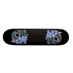 Skate Blue Floral Black Sugar Skull Day Of The Dead