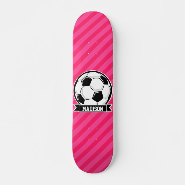 Skate Bola de futebol em tiras cor-de-rosa neon (Frente)