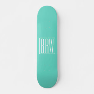 Skate Bold Modern 3 Iniciais Monograma Branco Em Aqua