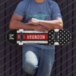 Skate Bombeiro Patriótico Fino Personalizado da Linha Ve<br><div class="desc">Bordo fino da linha vermelha - bandeira americana em cores de bandeira de bombeiro, design angustiado. Personalize este skate de bombeiros com um monograma inicial. Este andar personalizado de skate de bombeiros é perfeito para bombeiros, bombeiros, bombeiros graduados e presentes de aposentadoria. COPYRIGHT © 2020 Judy Burrows, Black Dog Art...</div>