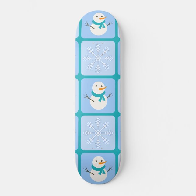 Skate Boneco de neve e flocos de neve xadrez de inverno (Frente)