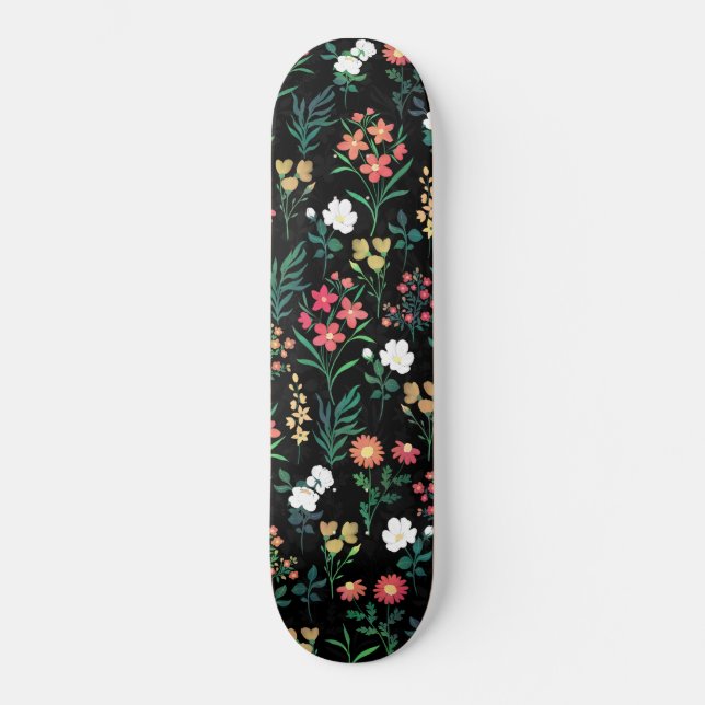 Skate Bonito Aquarela Preta Floral Botânica (Frente)