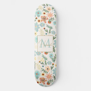 Skate Bonito Design Branco Floral Ditsy Colorido