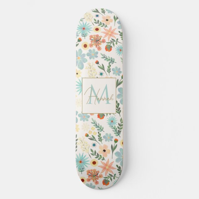 Skate Bonito Design Branco Floral Ditsy Colorido (Frente)