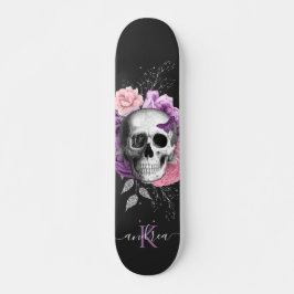 Skate Bonito Floral Caveira Botânica Nome Monograma