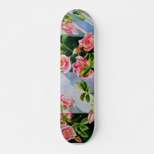 Skate Bonito rosa, rosas vermelhas, flor aquarela