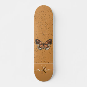 Skate Borboleta Borboleta Laranja Grunge Monograma Nome