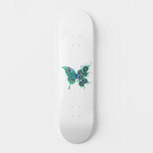 Skate Borboleta com Penas de Pavão Verde