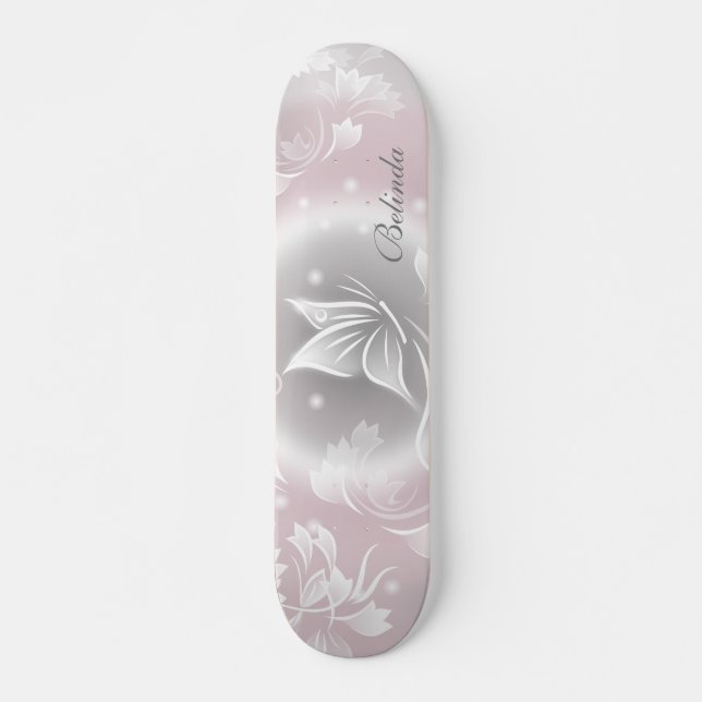 Skate Borboleta de Cinza Blush Floral Personalizar (Frente)