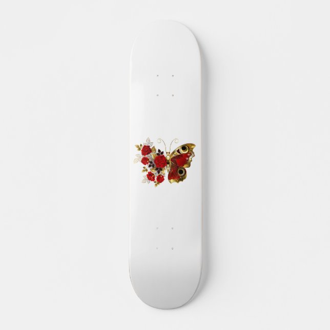 Skate Borboleta de flor vermelha com rosas vermelhas (Frente)
