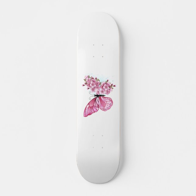 Skate Borboleta Flor com Sakura Rosa (Frente)