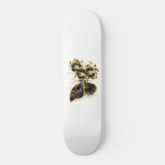Skate Borboleta Flor Dourada com Orquídea Preta (Frente)
