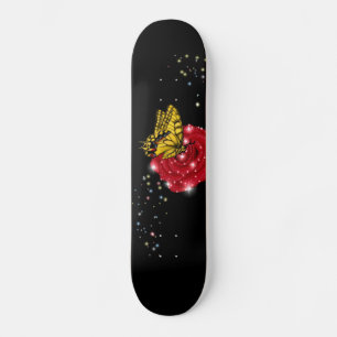 Skate Borboleta na rosa vermelha com asteriscos gotas de