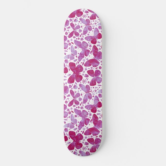 Skate Borboletas Aquarela Magenta Rosa (Frente)