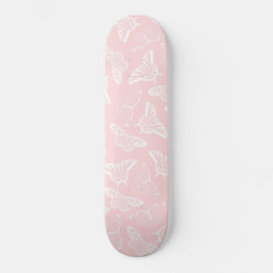 Skate Borboletas brancas elegantes Design cor-de-rosa