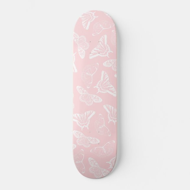 Skate Borboletas brancas elegantes Design rosa (Frente)