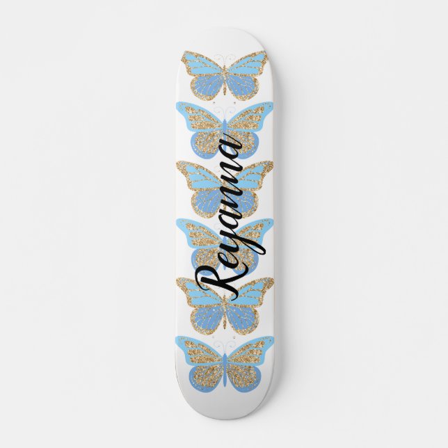 Skate Borboletas Brilho Azul Dourado Personalizadas (Frente)