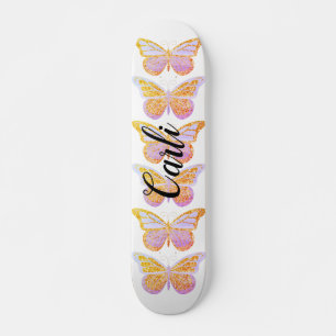 Skate Borboletas Brilho Dourado Roxo Personalizadas