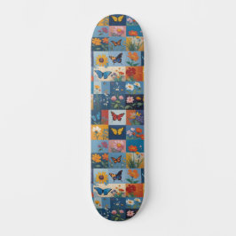Skate Borboletas Coloridas e Flores Selvagens Patchwork