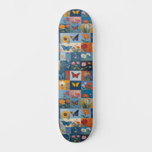 Skate Borboletas Coloridas e Flores Selvagens Patchwork