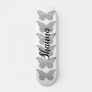 Skate Borboletas de Cinza Silver Sparkle Personalizadas