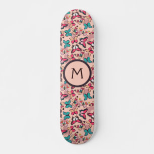 Skate Borboletas Rosa Azul Feminino Fantasioso