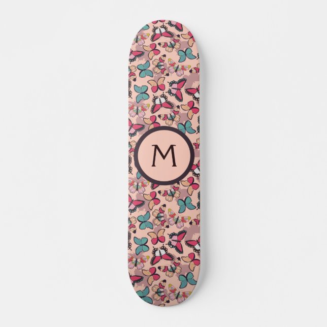 Skate Borboletas Rosa Azul Feminino Fantasioso (Frente)