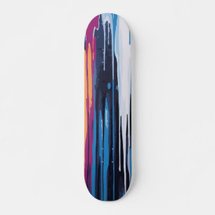 Skate Branco Azul Roxo e Amarelo Pintura Gota Abstrato