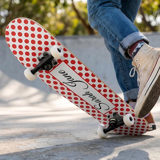Skate Branco clássico Pontos vermelhos | Nome personaliz (Criador carregado)