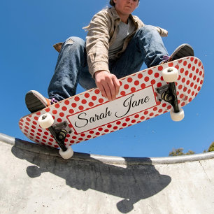Skate Branco clássico Pontos vermelhos Nome personaliz
