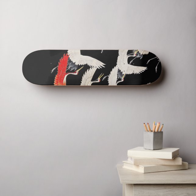 Skate Branco e vermelho. Arte japonesa com amor negro. (Arte de parede (Horz))