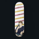 Skate Brilho de cabelo curto, Dourado e rosa<br><div class="desc">Uma bela ilustração plana de miúda de cabelos curtos em fundo rosa e dourado com riscas de brilho. Personalize-o com o seu nome.</div>