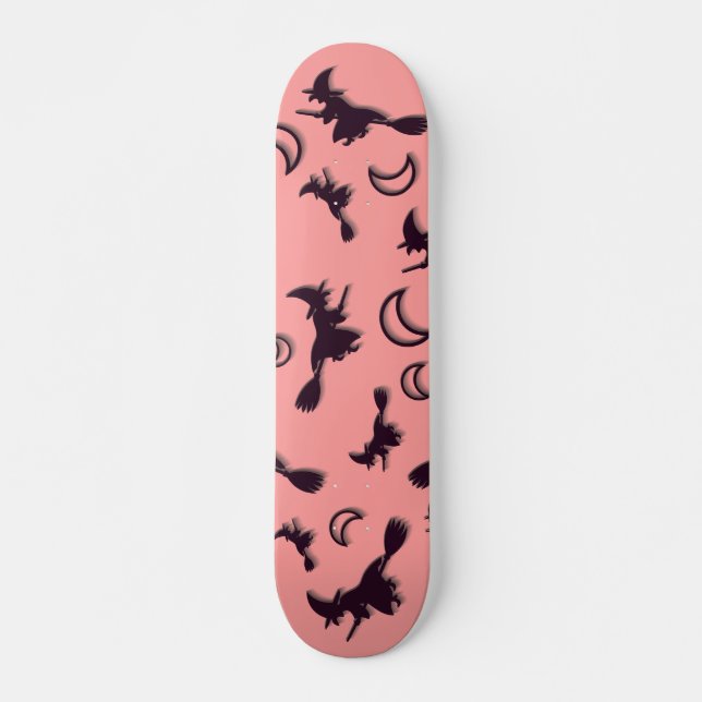 Skate Bruxa voadora entre meia lua na noite de Halloween (Frente)