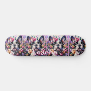 Skate Bulldog Francês com Rosas Floral Personalizado
