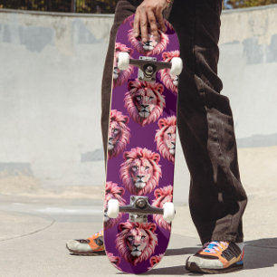Skate Cabeça de Leão Rosa Animal Padrão Design Roxo 