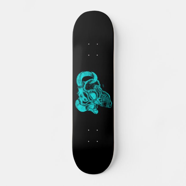 Skate Cabeça do Demônio Negro e Design Verde (Frente)