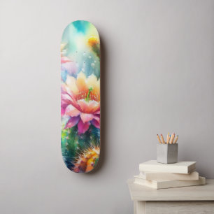 Skate Cactos Suculentos de Flutuação de Aquarelas