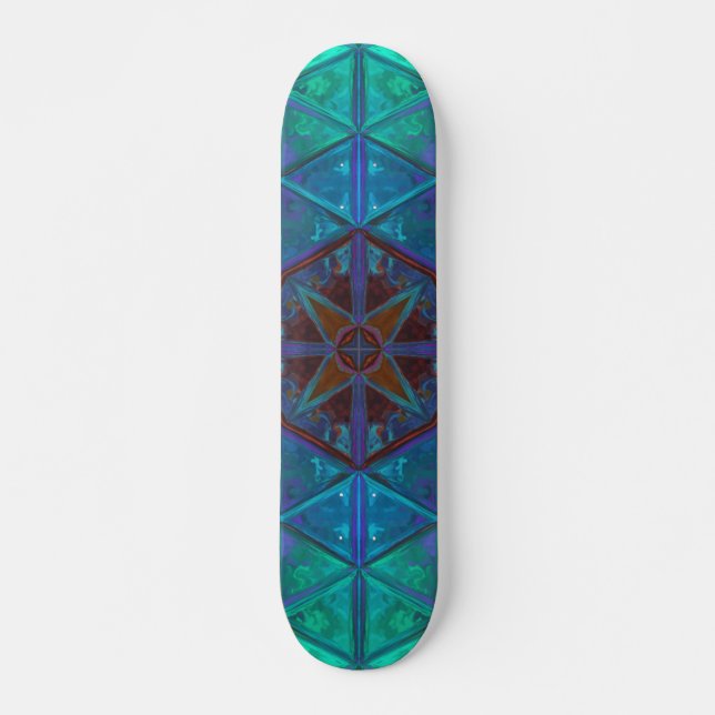 Skate Caleidoscópio Mosaico Azul e Roxo Quadrado (Frente)