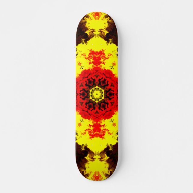 Skate Caleidoscópio Psicodélico Flor Amarelo e Vermelho (Frente)