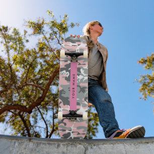Skate Camuflagem rosa e Cinza Seu nome Personaliza